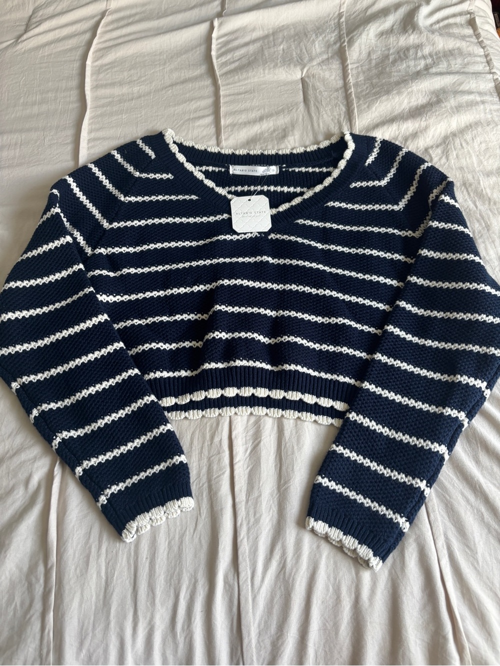 Navy and White Striped Altar’d State Cropped Sweater